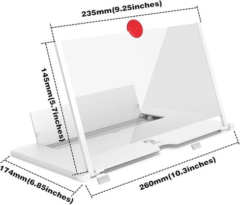 12" Phone Screen Magnifier, 3D HD Screen Amplifier Projector with Foldable Stand, Phone Screen Magnifier for Watching Movies, Videos, Games and Reading, Compatible with All Phones (White) in Saudi Arabia