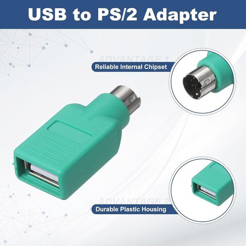 4 قطع محول USB إلى PS/2، محول محول USB بلاستيكي أنثى إلى PS/2 ذكر للماوس السلكي/لوحة المفاتيح/ملحقات أجهزة الكمبيوتر، أخضر in Saudi Arabia