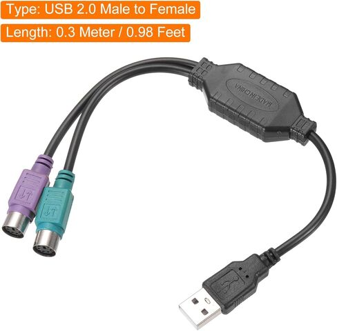 USB to Dual PS/2 Adapter Cable 6P 1FT PS/2 Female to USB 2.0 Male Converter Built-in Chip Connector Adapter for PC Keyboard and Mouse,Black in Saudi Arabia