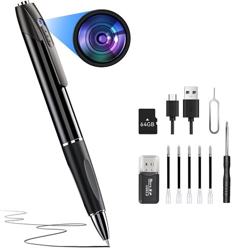 كاميرا الجسم المحمولة 64G 1080P HD لأمن المنزل، كاميرا القلم القابلة لإعادة الشحن مع التقاط الصور، تسجيل حلقة، عمر بطارية طويل، كاميرا مربية مثالية للمكتب، داخلي، اجتماع، محاضرة، سهلة الاستخدام in Kuwait
