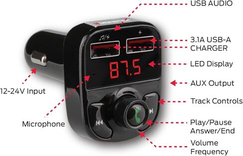 جهاز إرسال FM بلوتوث من مونستر مع منافذ شحن USB 3.1 أمبير، ومتوافق مع USB وUSB-A، وتشغيل الموسيقى من هاتفك/الكمبيوتر اللوحي/الكمبيوتر المحمول، إلخ. يعمل مع مساعد Google/Siri، مكالمات بدون استخدام اليدين in Kuwait