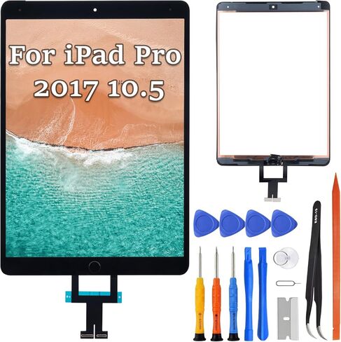 Screen Replacement for iPad Pro 10.5 10.5 Inch 2017, Touch Glass Digitizer No LCD, Fully Supports Pencil, Pre Installed Home Button, OCA, Repair Tool Kit, Models A1701, A1709, A1852 Black in Saudi Arabia