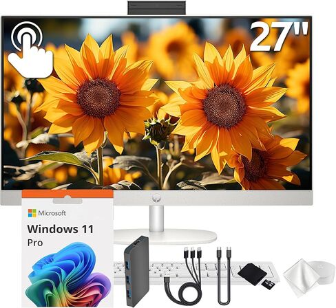 HP 27" FHD Touchscreen All-in-One Desktop, AMD Ryzen 5 7520U, 16GB LPDDR5, 2TB Storage (1TB SSD&1TB Docking Station), FHD IR Camera, Wi-Fi 6, Wireless Keyboard & Mouse, Windows 11 Pro, White in Saudi Arabia