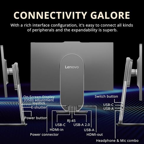 Lenovo Yoga AIO Desktop AI PC, 27" QHD IPS+120Hz Display, Intel Ultra 7 255H 16-Core Processor, 16GB LPDDR5X, 2TB Storage (1TB SSD+1TB Docking Station), Intel Arc GPU, Wi-Fi 7, Win 11 Pro, Gray in Saudi Arabia