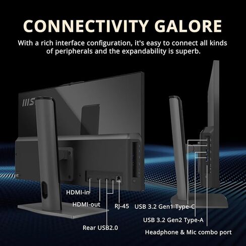 msi Modern 24" All-in-One Touchscreen Desktop, 10-core Intel Core 7 150U CPU(5.4GHz), IPS FHD (1920X1080) Display, 16GB DDR5 RAM, 512GB SSD Plus 1TB HDD, HDMI in&Out Wireless KB& Mouse, Win 11, Black in Saudi Arabia