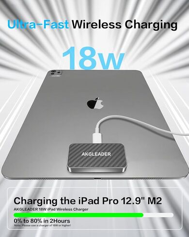 حافظة شاحن لاسلكي مغناطيسي لجهاز iPad Pro 12.9 (3rd/4th/5th/6th) وiPad Air 13 (M2/M3) فقط، موصل ذكي للشحن السريع 18 وات شاحن لاسلكي ipad، شاحن ipad لاسلكي (محول غير) in Kuwait