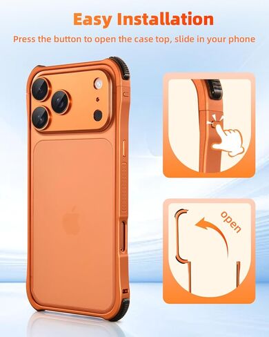 حافظة OATSBASF ممتصة للصدمات لهاتف iPhone 17 Pro Max، متوافقة مع تصميم نحيف بإطار من الألومنيوم المغناطيسي، وواقي عدسة معدني منفصل، غطاء هاتف مضاد للصدمات مقاس 6.9 بوصة، برتقالي in Saudi Arabia