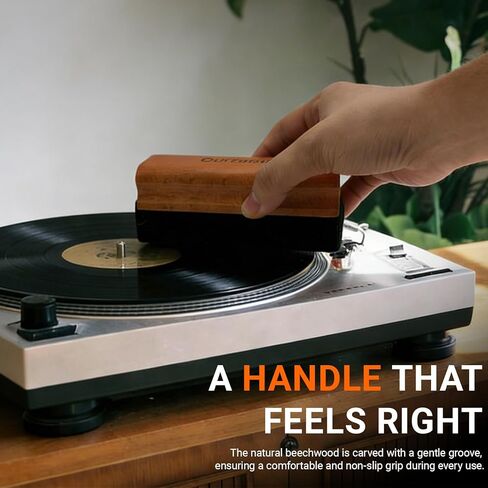 Vinyl Record Cleaning Brush Velvet Brush, Anti-Static Velvet Record Cleaner with Non-Slip Wood Handle,Turntable Accessories for LP Vinyl Care in Saudi Arabia