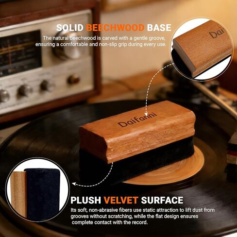 Vinyl Record Cleaning Brush Velvet Brush, Anti-Static Velvet Record Cleaner with Non-Slip Wood Handle,Turntable Accessories for LP Vinyl Care in Saudi Arabia