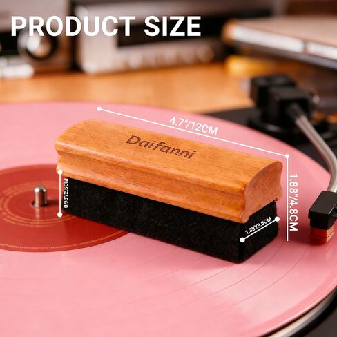 Vinyl Record Cleaning Brush Velvet Brush, Anti-Static Velvet Record Cleaner with Non-Slip Wood Handle,Turntable Accessories for LP Vinyl Care in Saudi Arabia