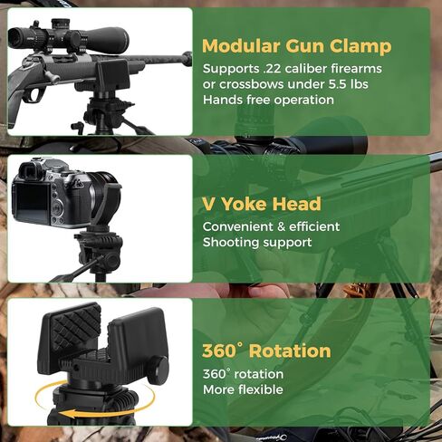 60" Shooting Tripod for Hunting Rifles with Modular V Yoke Head & Rifle Clamp, 360° Rotation, Adjustable Height for Target Shooting, Hunting & Outdoor Activities in Saudi Arabia