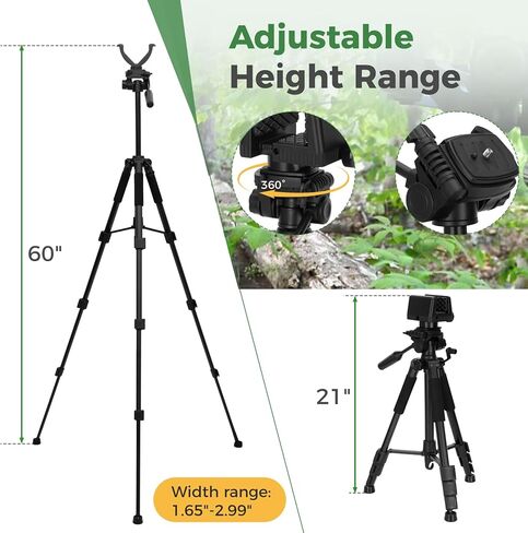 60" Shooting Tripod for Hunting Rifles with Modular V Yoke Head & Rifle Clamp, 360° Rotation, Adjustable Height for Target Shooting, Hunting & Outdoor Activities in Saudi Arabia