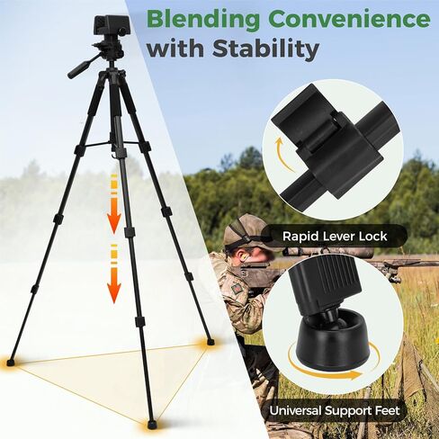 60" Shooting Tripod for Hunting Rifles with Modular V Yoke Head & Rifle Clamp, 360° Rotation, Adjustable Height for Target Shooting, Hunting & Outdoor Activities in Saudi Arabia