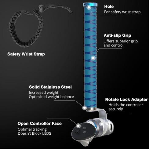 VR Cricket Bat Attachment for iB Cricket - Aluminum Short Cricket Bat Handle Accessory Compatible with Meta Quest 3/3s, Q2 and Q Pro Enhance Immersive VR Game Experience- Right(Blue) in Kuwait