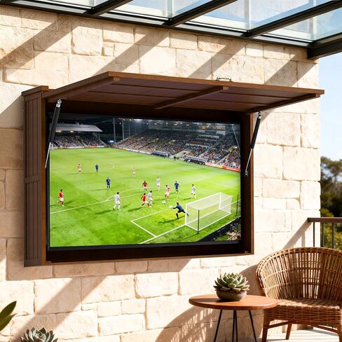 Outdoor TV Enclosure, 65 Inch Solid Wood Wall-Mounted TV Cabinet with Dual-Arm Steel Bracket, Includes 600D Oxford TV Cover, Walnut in Saudi Arabia