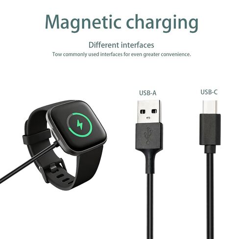 2-Pack Charger for Fitbit Sense/Sense 2 / Versa 3 / Versa 4, Magnetic Replacement Charging Cable Compatible with Fitbit Sense 1/2, USB Charging Cord for Versa 3/4 Smart Watch 【100cm / 3.3ft】 in Saudi Arabia