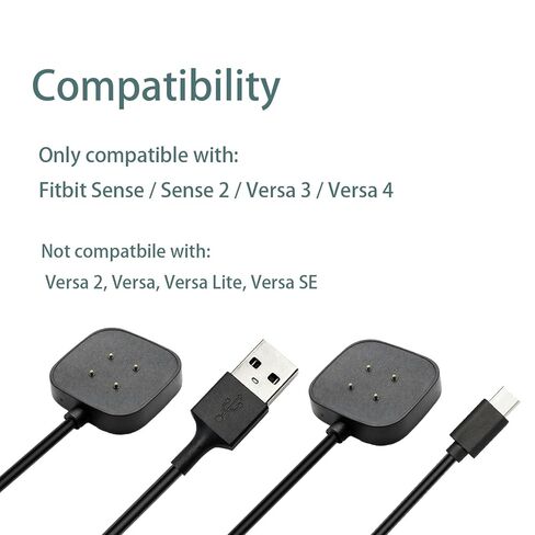 2-Pack Charger for Fitbit Sense/Sense 2 / Versa 3 / Versa 4, Magnetic Replacement Charging Cable Compatible with Fitbit Sense 1/2, USB Charging Cord for Versa 3/4 Smart Watch 【100cm / 3.3ft】 in Saudi Arabia