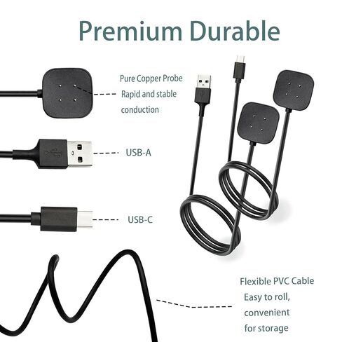 2-Pack Charger for Fitbit Sense/Sense 2 / Versa 3 / Versa 4, Magnetic Replacement Charging Cable Compatible with Fitbit Sense 1/2, USB Charging Cord for Versa 3/4 Smart Watch 【100cm / 3.3ft】 in Saudi Arabia