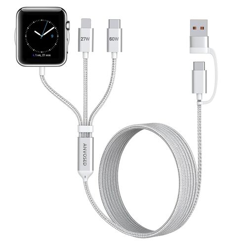 كابل شحن سريع 60 وات لشاحن ساعة Apple، كابل شحن متعدد محمول 6 في 1 لساعة Apple Series 1–11/SE/Ultra (أسود، 120) in Kuwait