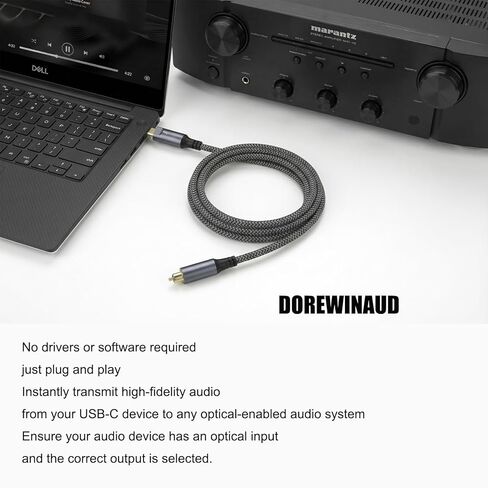 كابل صوت بصري USB-C إلى Toslink، كابل صوت رقمي أحادي الاتجاه من النوع C إلى SPDIF S/PDIF مناسب لأجهزة الكمبيوتر/أجهزة الكمبيوتر المحمولة/الهواتف المحمولة/مكبرات الصوت/مكبرات الصوت/أنظمة المسرح المنزلي (3.3FT) in Kuwait