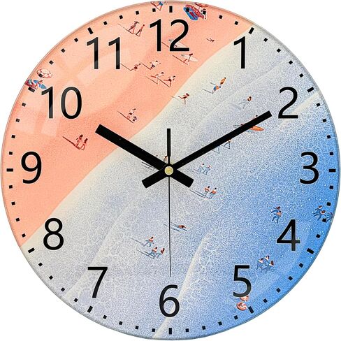 Silent Wall Clock Non Ticking, 8Inch Thick Glass Unique Wall Clocks Battery Operated with Exclusive Beach Design Large Number, Analog Clock for Bedroom, Living Room, Office, Kitchen, Classroom in Saudi Arabia