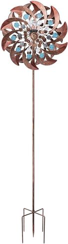 Teamson Home تعمل بالطاقة الشمسية على شكل فراشة توليب معدنية دوارة الرياح مع ضوء LED للفناء الخارجي والحديقة الخلفية وديكور التزيين، ارتفاع 73 بوصة، أزرق مخضر in Kuwait
