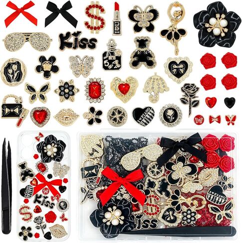 RidaaFri 3000 Pcs Junk Case Charms Kit, DIY Phone Case & Nail Decor with Big Charms, Kawaii Bows, Pearls, Rhinestones, Letter Beads for Aesthetic Personalization in Saudi Arabia