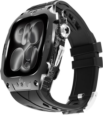 Rugged Metal Shockproof Protective Case with Silicone Band for Apple Watch Ultra 2/1 49mm, Compatible with iWatch Ultra 2/1 49mm for Men (Black) in Saudi Arabia