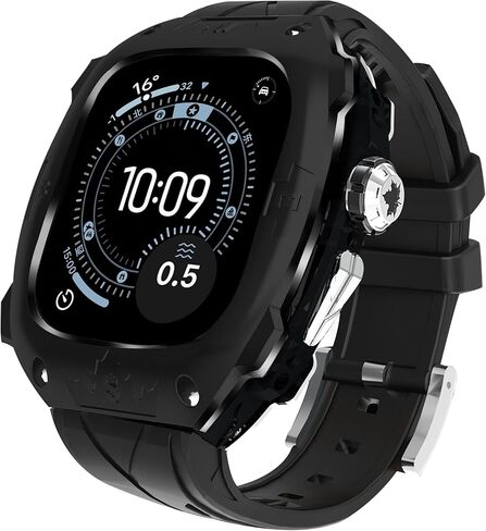 Rugged Metal Shockproof Protective Case with Silicone Band for Apple Watch Ultra 2/1 49mm, Compatible with iWatch Ultra 2/1 49mm for Men (Black) in Saudi Arabia