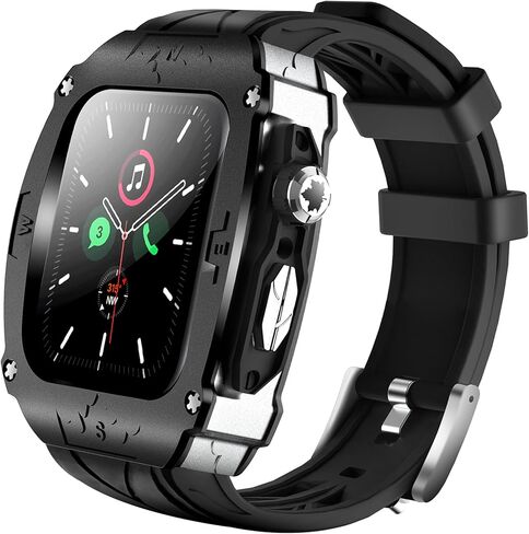 Rugged Metal Shockproof Protective Case with Silicone Band for Apple Watch Ultra 2/1 49mm, Compatible with iWatch Ultra 2/1 49mm for Men (Black) in Saudi Arabia