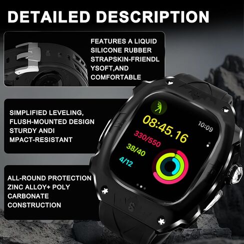 Rugged Metal Shockproof Protective Case with Silicone Band for Apple Watch Ultra 2/1 49mm, Compatible with iWatch Ultra 2/1 49mm for Men (Black) in Saudi Arabia