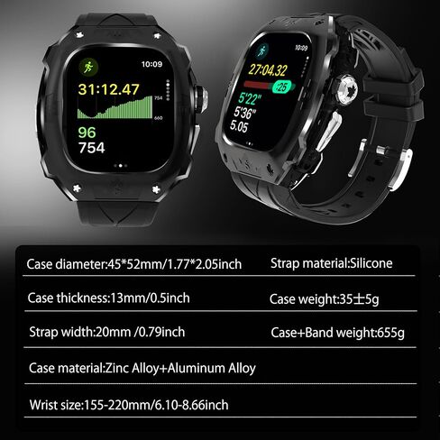 Rugged Metal Shockproof Protective Case with Silicone Band for Apple Watch Ultra 2/1 49mm, Compatible with iWatch Ultra 2/1 49mm for Men (Black) in Saudi Arabia