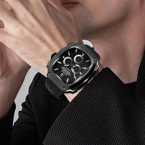 Rugged Metal Shockproof Protective Case with Silicone Band for Apple Watch Ultra 2/1 49mm, Compatible with iWatch Ultra 2/1 49mm for Men (Black) in Saudi Arabia