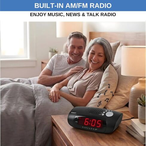 راديو منبه رقمي لغرفة النوم مع راديو AM/FM، منفذ شحن USB للهاتف، شاشة LED حمراء، تنبيه للراديو أو الجرس، قيلولة بعد الظهر، مؤقت للنوم، مدخل AUX، بطارية احتياطية in Kuwait