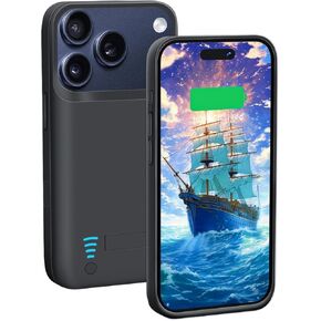 حافظة بطارية لهاتف iPhone 17 Pro، حافظة شحن/شاحن بطارية ممتدة قابلة لإعادة الشحن بقدرة 5000 مللي أمبير في الساعة، أضف عصيرًا إضافيًا بنسبة 100% (6.3 بوصة) أسود in Kuwait