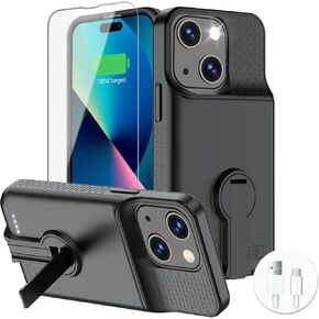 حافظة بطارية GIN FOXI لهاتف iPhone 15/15 Pro، حافظة شحن قابلة لإعادة الشحن مع حامل 7000 مللي أمبير في الساعة فائقة النحافة للحماية من السقوط، صندوق عصير ممتد لهاتف iPhone 15/15 Pro 6.1 بوصة أسود in Kuwait