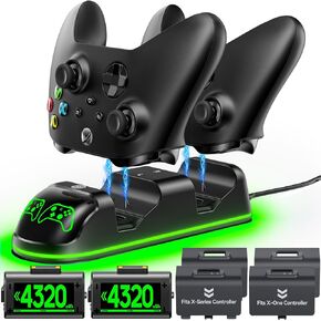 Controller Charger Station with 2x4320mWh Rechargeable Battery Packs Compatible with Xbox One/Elite/Series X|S, Controller Charging Dock, XB Gaming Accessories with 9 RGB Modes and 4 Battery Covers in Saudi Arabia