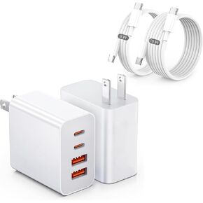 شاحن حائط USB-C، 40 وات، 4 منافذ (2×USB-C PD+2×USB-A QC) كتلة شحن سريعة لهاتف iPhone 17 16 15 14 13 12 11 XS Pro Max Plus Mini Air، محول طاقة لجهاز iPad، كابل شحن هاتف Andriod C، عبوة من قطعتين باللون الأبيض in Saudi Arabia