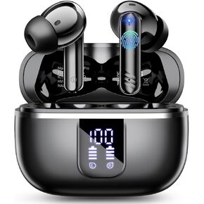 Wireless Earbuds, Bluetooth 5.4 Headphones with 4 Noise Cancelling Mic, 46H In-Ear Buds with 3D Bass Stereo Sound, Small Ears, LED Display, Calls Sports Workout, IPX7 Earphones for Android iOS, Black in Saudi Arabia