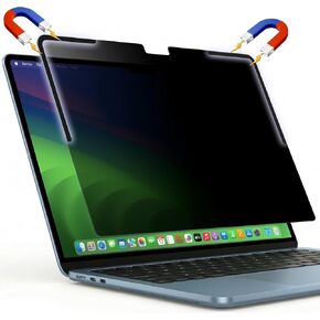 فلتر شاشة خصوصية مغناطيسي قابل للإزالة لجهاز MacBook Air 13.6 بوصة (M2/M3/M4/M5، 2022-2026)، شرائط على شكل حرف L للتثبيت الآمن، مضاد للتوهج وحجب الضوء الأزرق in Kuwait