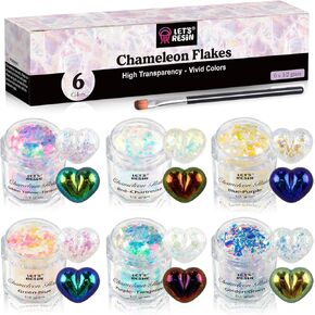 LET'S RESIN Chameleon Chunky Flakes ، راتنج - 8 ألوان - مسحوق صبغة صبغة كثيفة من الراتينج / الكؤوس ، مسحوق كروم ورقائق ظلال العيون بألوان قوس قزح لفن الأظافر/الطلاء / صناعة الصابون in Kuwait