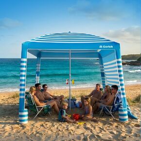 Gorich Beach Cabana مع حماية من الأشعة فوق البنفسجية UPF50+، خيمة مظلة للشاطئ مقاس 8 × 8 أقدام/10 × 10 أقدام مع جدار جانبي، سهلة الإعداد، مظلة مأوى للشمس محمولة مقاومة للرياح للعائلة in Kuwait