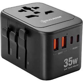 Realmade Universal Travel Adapter 35W PD Fast Charger, Worldwide Power Outlet with 2 USB-C & 2 USB-A Ports, 100-250V International Plug Adaptor for US/EU/UK/AU/Asia (Type A/C/G/I) White in Saudi Arabia