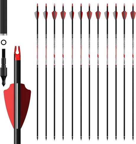 32" Pure Carbon Arrows Archery Practice Hunting Arrows with Shaft 400 350 300 Spine with Removable Tips for Compound & Recurve Bow and Longbow (Pack of 12) in Saudi Arabia