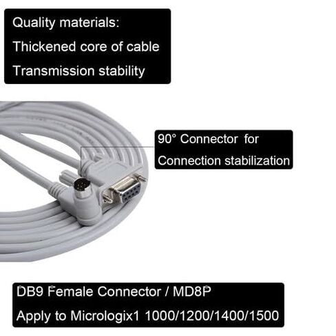 6 قطعة كابل برمجة PLC عالمي لـ Allen Bradley MicroLogix 1000/1100/1200/1400/1500، 9.8ft، 8-Pin Round + Right-Angle + DB9F in Kuwait