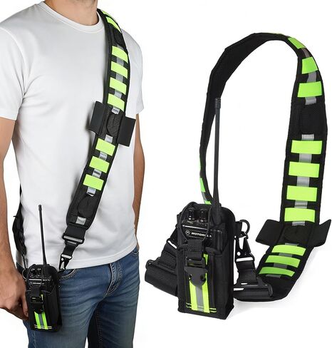 Universal Walkie Talkie Shoulder Strap with Molle Pouch - Heavy Duty Adjustable Reflective Radio Holster for Kenwood, BaoFeng, Yaesu, Motorola HT, for Security, Outdoor, Adventure in Saudi Arabia