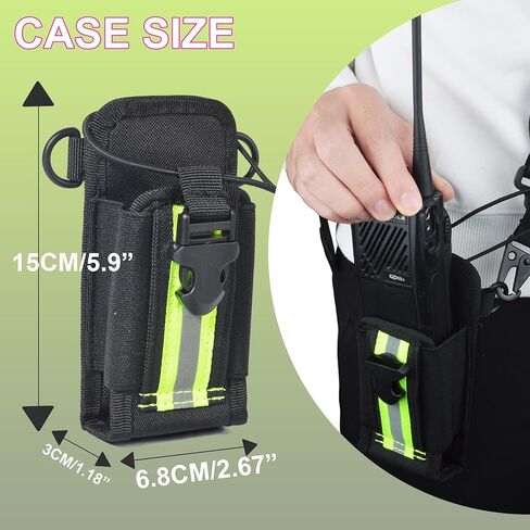 Universal Walkie Talkie Shoulder Strap with Molle Pouch - Heavy Duty Adjustable Reflective Radio Holster for Kenwood, BaoFeng, Yaesu, Motorola HT, for Security, Outdoor, Adventure in Saudi Arabia