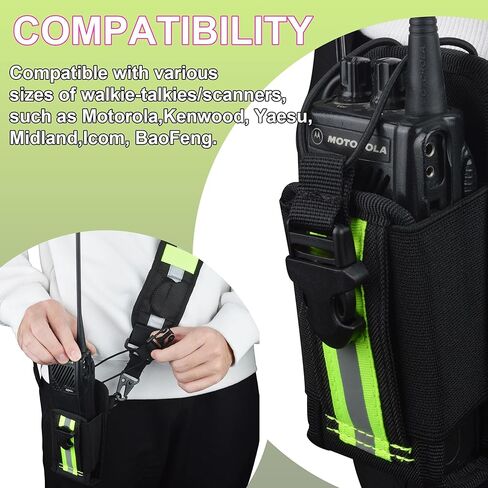 Universal Walkie Talkie Shoulder Strap with Molle Pouch - Heavy Duty Adjustable Reflective Radio Holster for Kenwood, BaoFeng, Yaesu, Motorola HT, for Security, Outdoor, Adventure in Saudi Arabia