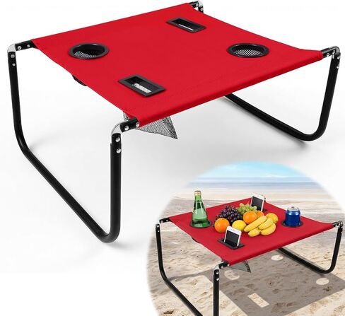 Portable Beach Table Foldable Camping Picnic Table with Cup Holder and Phone Pockets Lightweight Stable for Tailgate Travel Fishing Hiking and Outdoor Adventures(Green,Solid Pattern) in Saudi Arabia