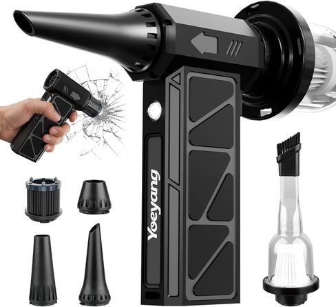 Compressed Air Duster, Industry-First O-Shaped Air Duct with 13-Blade Dual-Layer Turbo Fan, 6-in-1 Cordless Mini Blower, Vacuum & Inflator,4-Speed, LED Light & Window Breaker for Car Home, Space Black in Saudi Arabia